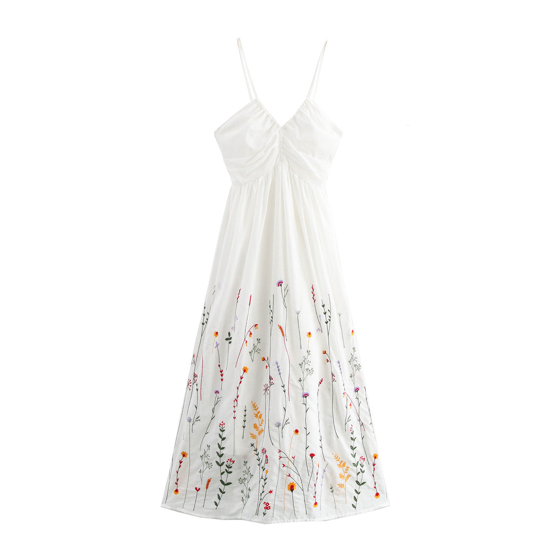Damen Spaghetti-Träger Kleid mit floralen Stickereien R&B