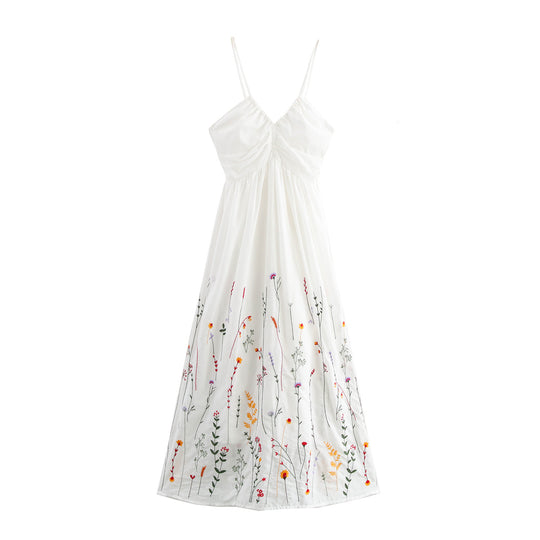 Damen Spaghetti-Träger Kleid mit floralen Stickereien R&B