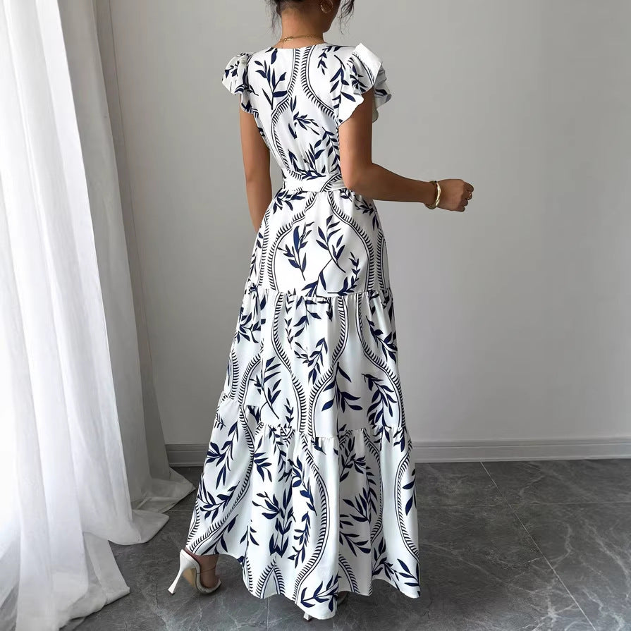 Damen Maxikleid im boho-inspirierten Design mit floralen Elementen und taillierbarem Gürtel R&B