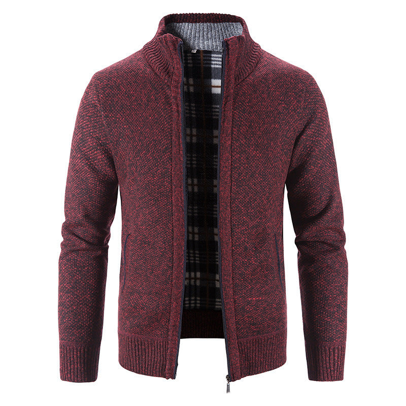 Herren Strickjacke mit modernem Stehkragen und praktischen Taschen R&B