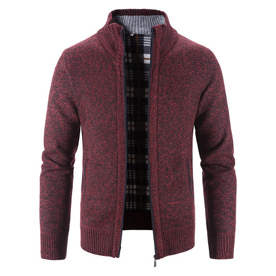Herren Strickjacke mit modernem Stehkragen und praktischen Taschen R&B