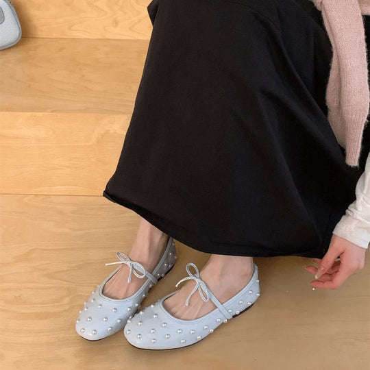 Damen Ballerinas mit dekorativen Perlen und seitlichem Riemchen R&B
