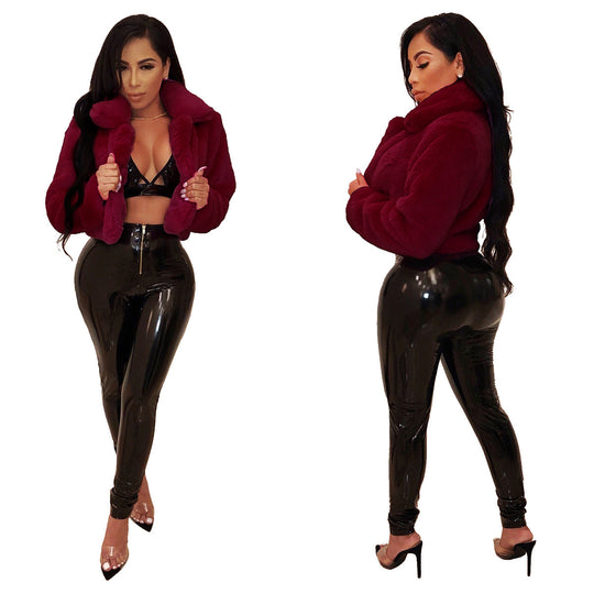 Damen Elegante und modische Kurzjacke aus hochwertigem Kunstpelz R&B