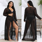 Damen transparenter Strandüberwurf mit verspieltem Taillengürtel R&B