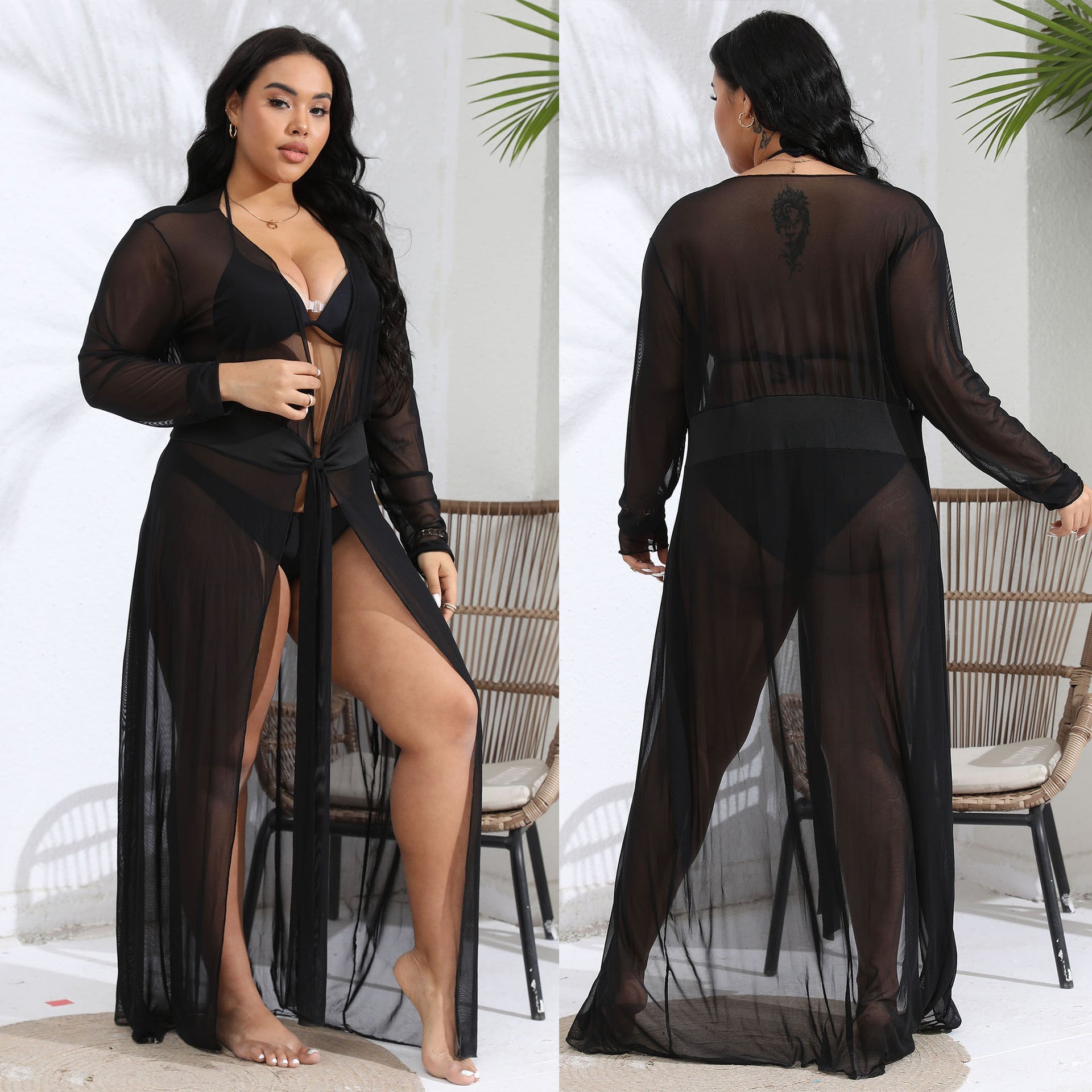 Damen transparenter Strandüberwurf mit verspieltem Taillengürtel R&B