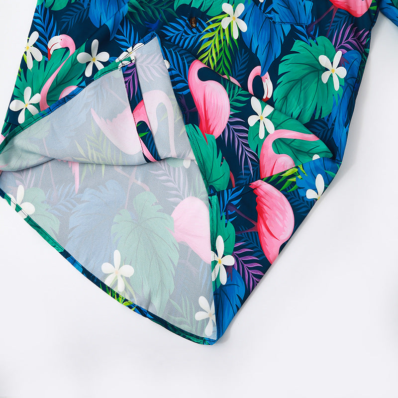 Herren Kurzarmhemd mit lebendigem Flamingo-Muster und atmungsaktiver Baumwolle R&B