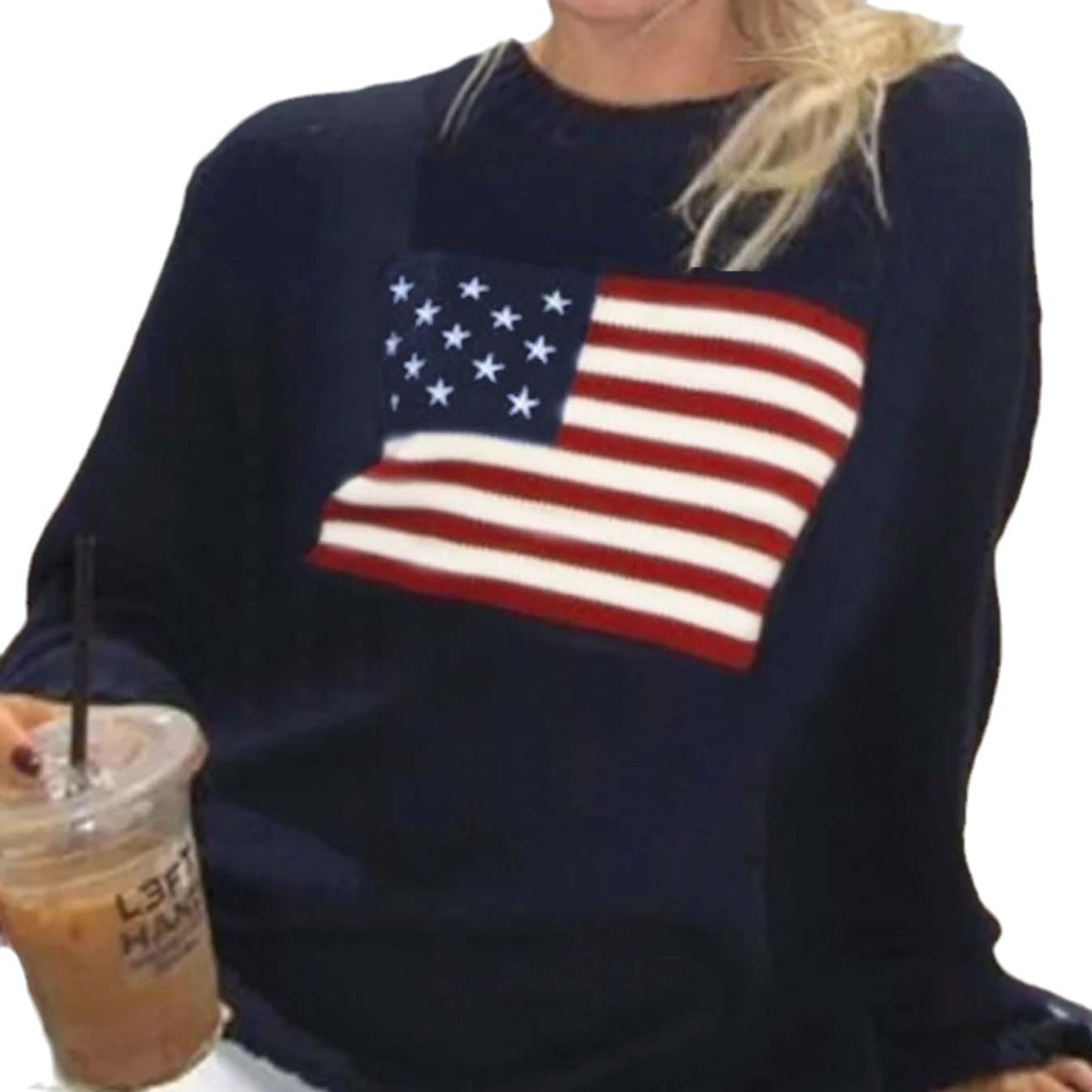 Damen Strickpullover mit amerikanischem Flaggenmotiv R&B