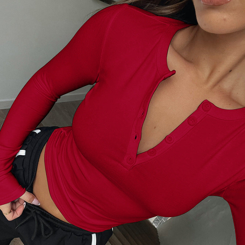 Damen Langarmshirt mit Knopfdetails und figurbetontem Schnitt R&B