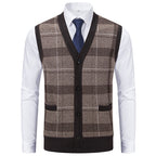 Herren elegante Strickjacke mit modernem Karomuster R&B