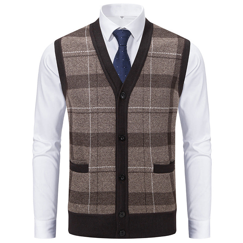 Herren elegante Strickjacke mit modernem Karomuster R&B