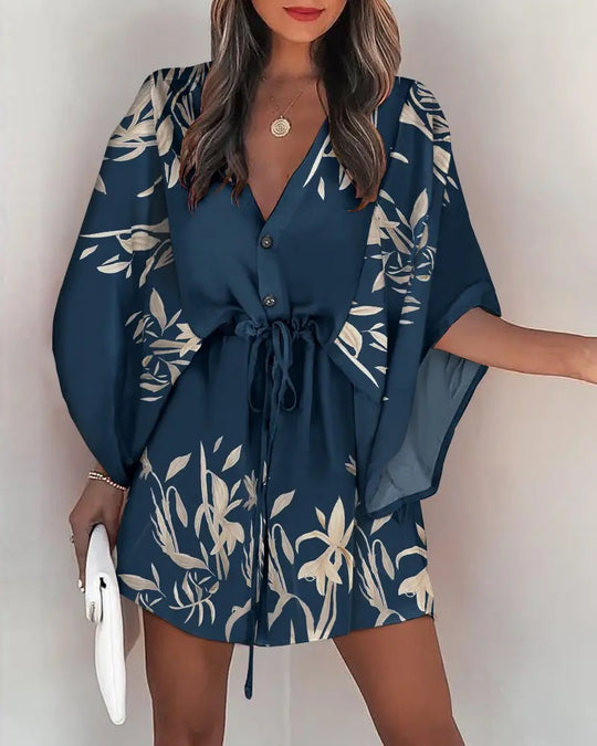 Damen angehendes Strandkleid mit eleganter Taillenbindung und einzigartigem Muster R&B