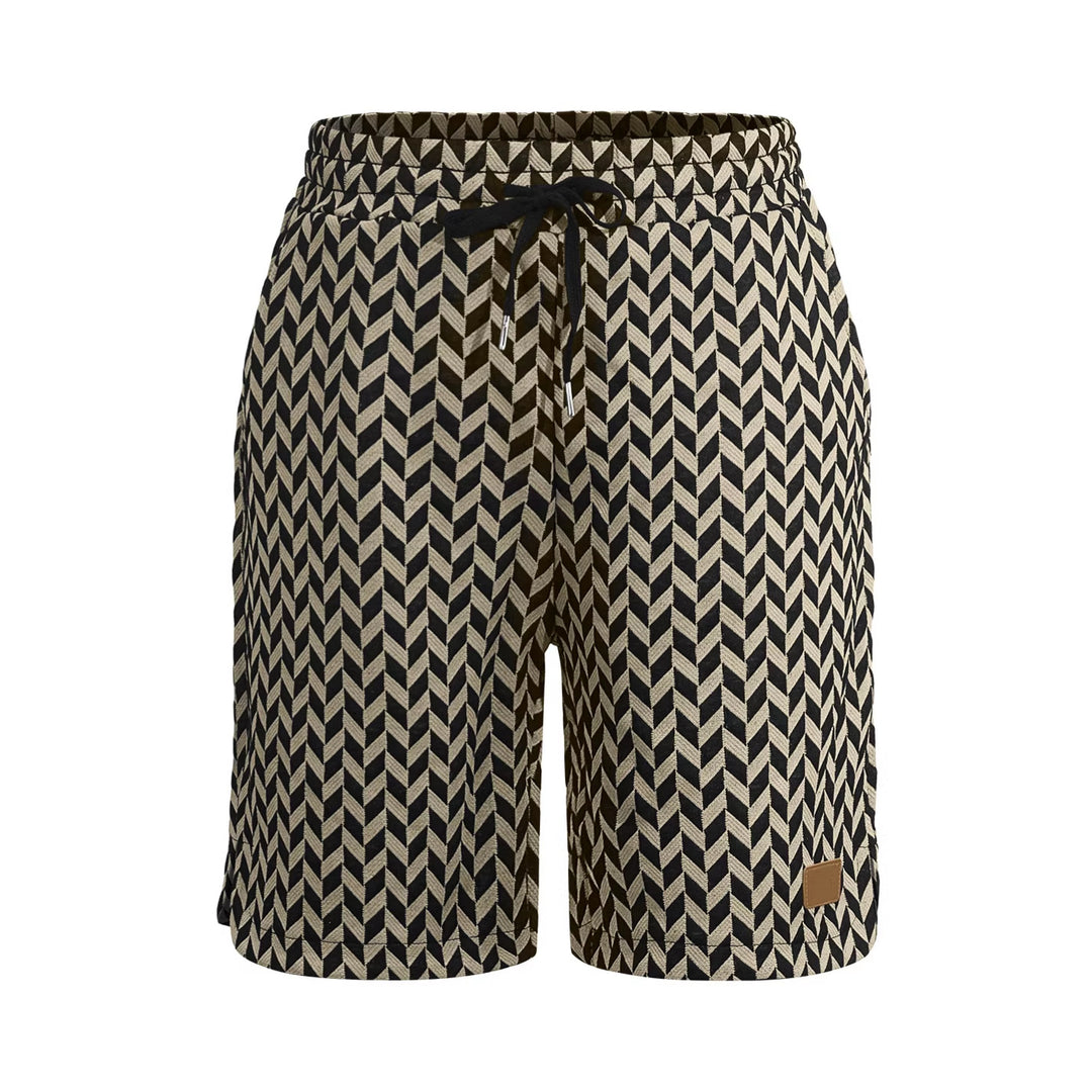 Damen nan Jacquard-Shorts mit elastischem Komfortbund, Tunnelzug und Fischgrätmuster R&B