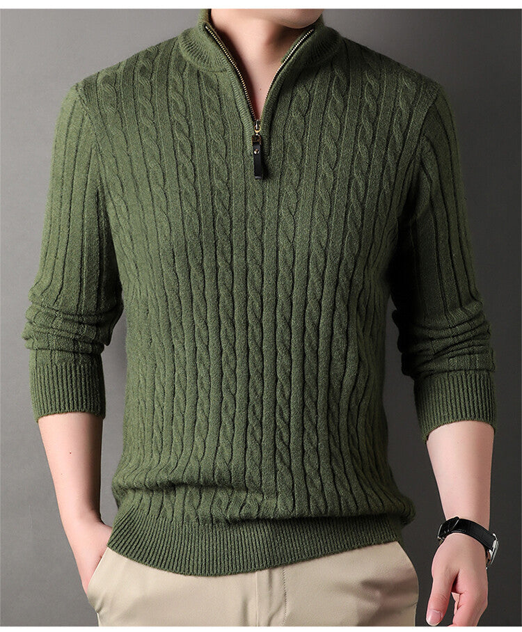 Herren Pullover mit Zipper und strukturiertem Zopfmuster R&B