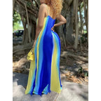 Damen Fließendes Maxikleid mit V-Ausschnitt und modernem Farbverlauf R&B