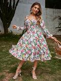 Damen Midikleid mit floraler Stickerei und Taillenband R&B
