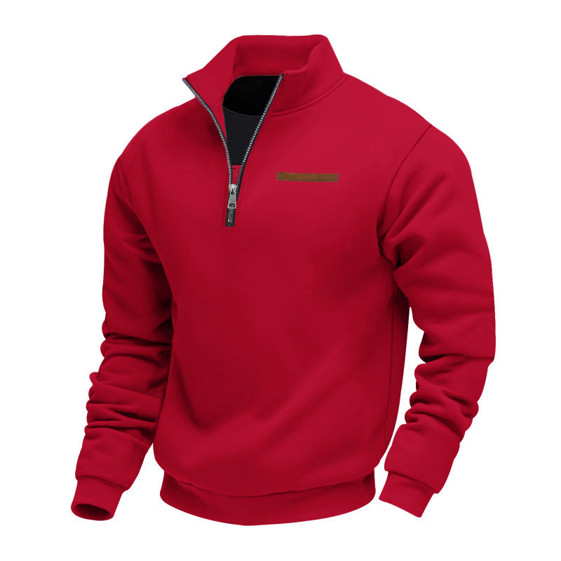 Herren nan Halbzip-Sweatshirt aus schwerem Fleece mit Stehkragen und verdeckter Brusttasche R&B