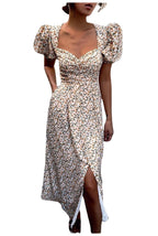 Damen Midi-Kleid mit ballonartigen Ärmeln und aufregendem Muster R&B