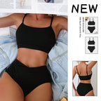 Damen Crop-Top und Hochbund-Bikini-Set R&B