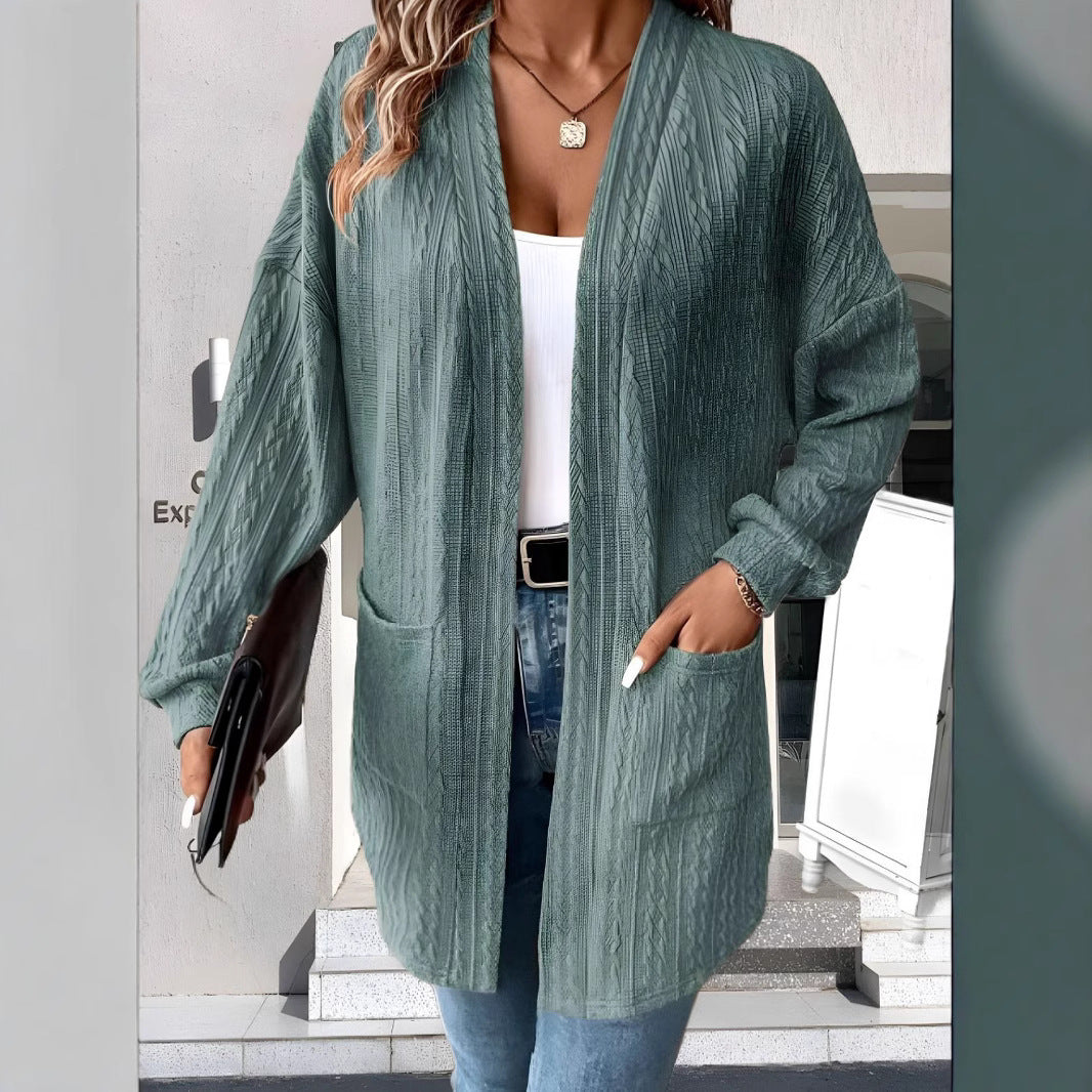 Damen lässige Strickjacke mit Taschen R&B