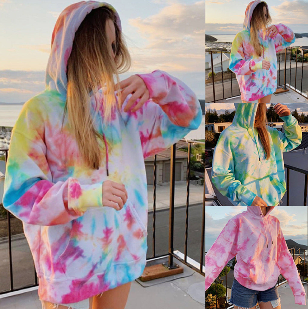 Damen lässiger Kapuzenpullover mit einzigartigem Batikdesign R&B
