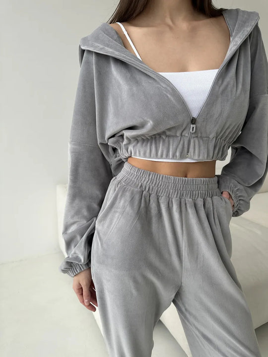 Damen trendige Veloursjacke mit weiten Ärmeln und Bund R&B