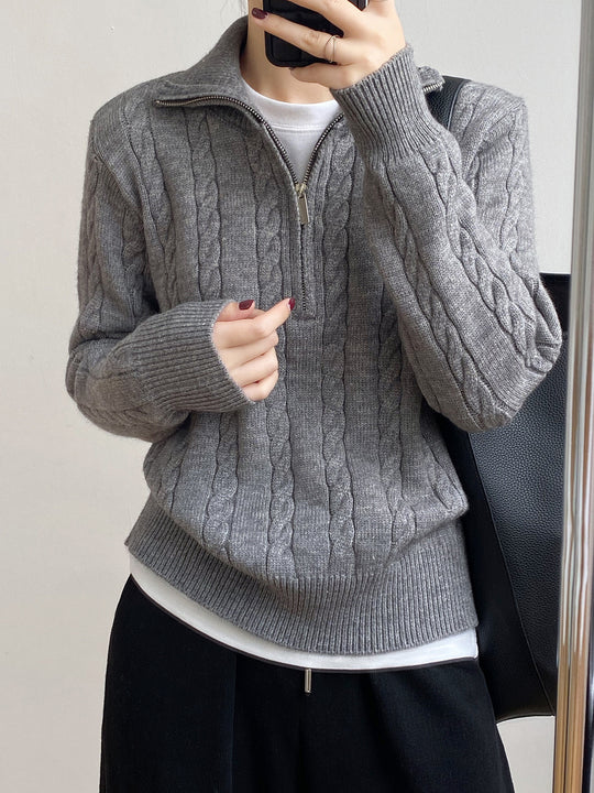 Damen Kuscheliger Strickpullover mit Stehkragen und Zopfdesign R&B