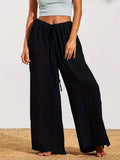 Damen Weite Sommertuchhose mit elastischem Bund und Bindegürtel R&B