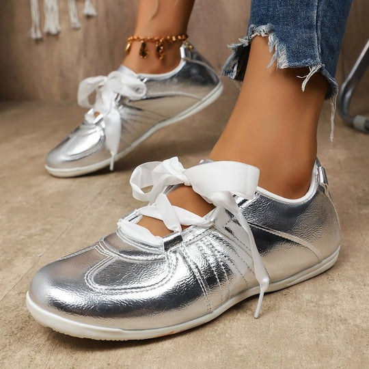 Damen modische Freizeitsneaker mit schimmerndem Obermaterial R&B