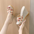 Damen Wedge-Pantoletten mit fruchtigem Muster und rutschfester Sohle R&B