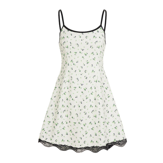 Damen Sommerliches Spaghetti-Trägerkleid mit floralen Mustern und Spitzenbesatz R&B
