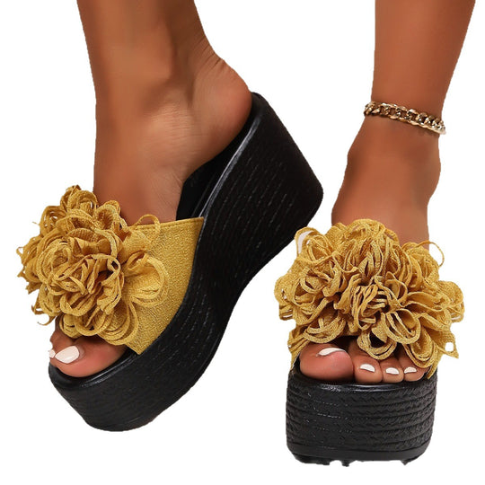 Damen Plattform-Sandalen mit floralen Applikationen und rutschfester Sohle R&B