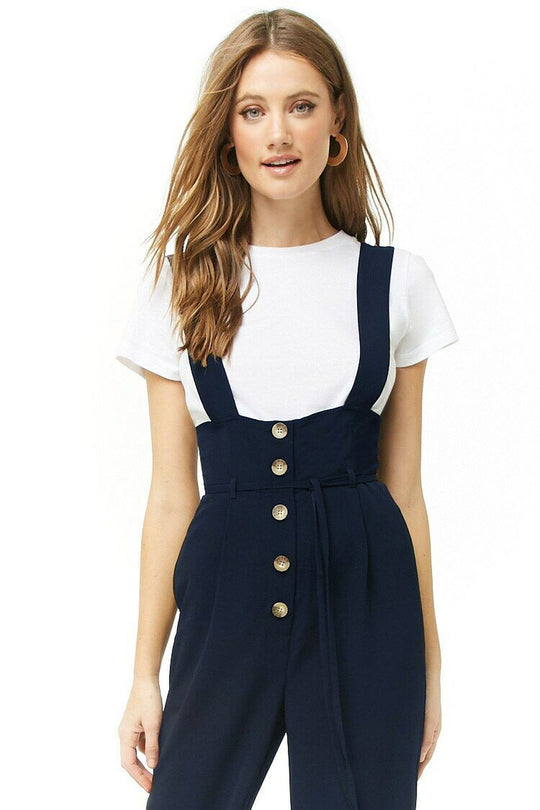 Damen Hochwertiger Jumpsuit mit blickdichten Trägern und Knopfdetail R&B