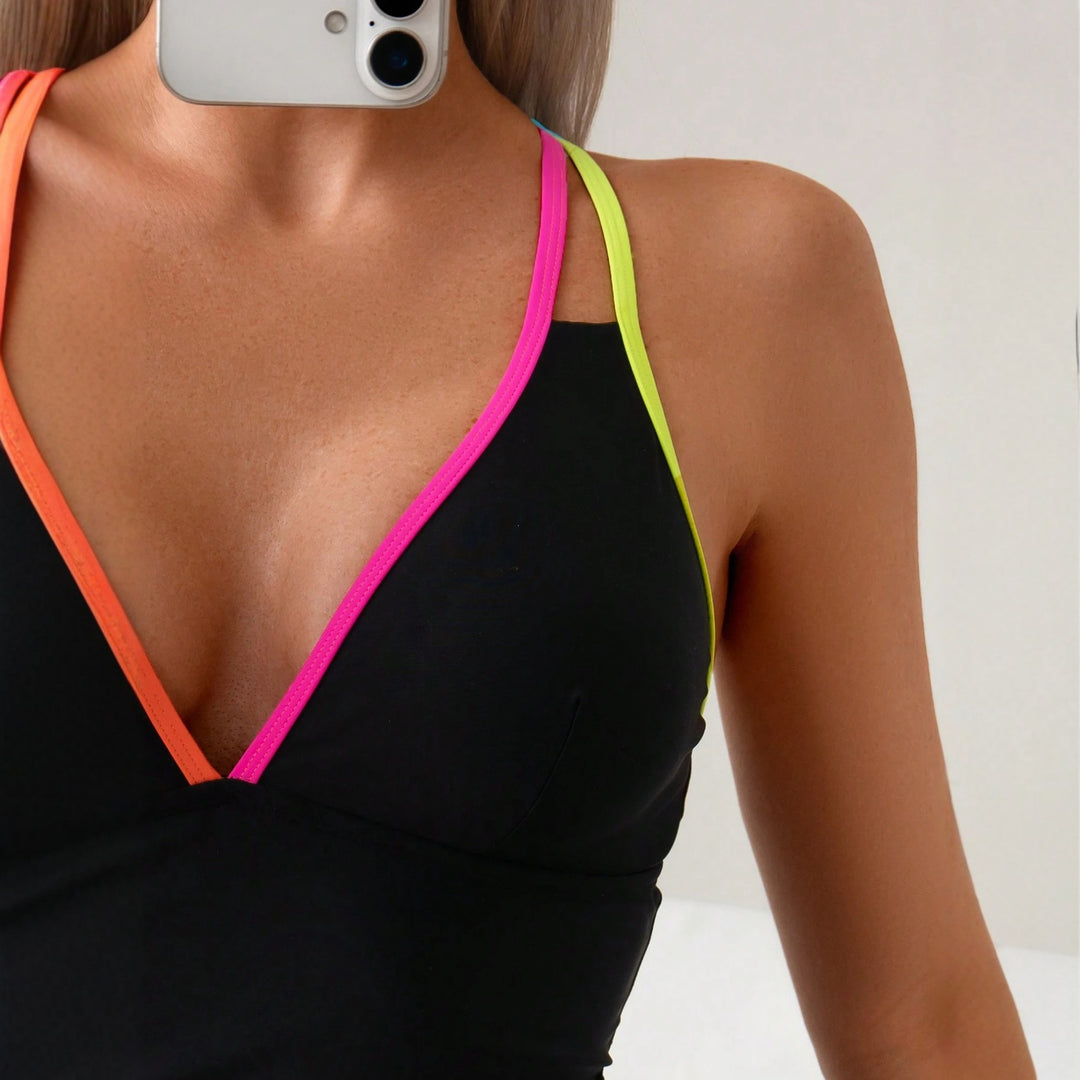 Damen Sportlicher Einteiler mit bunten Trägern R&B