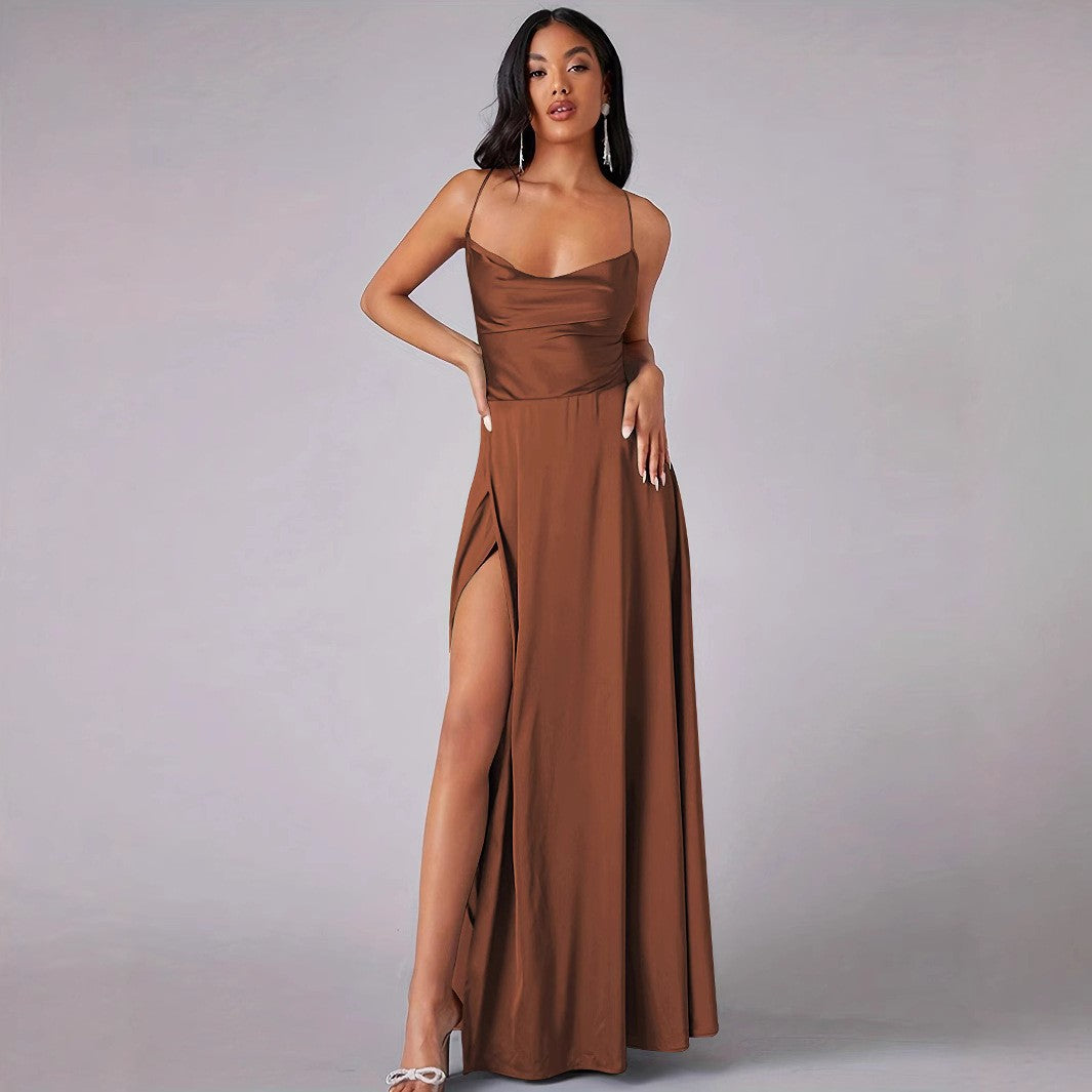Damen Elegantes Abendkleid mit schulterfreiem Design und hohem Schlitz R&B