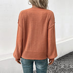 Damen V-Pullover mit voluminösen Ärmeln und verspielten Details R&B