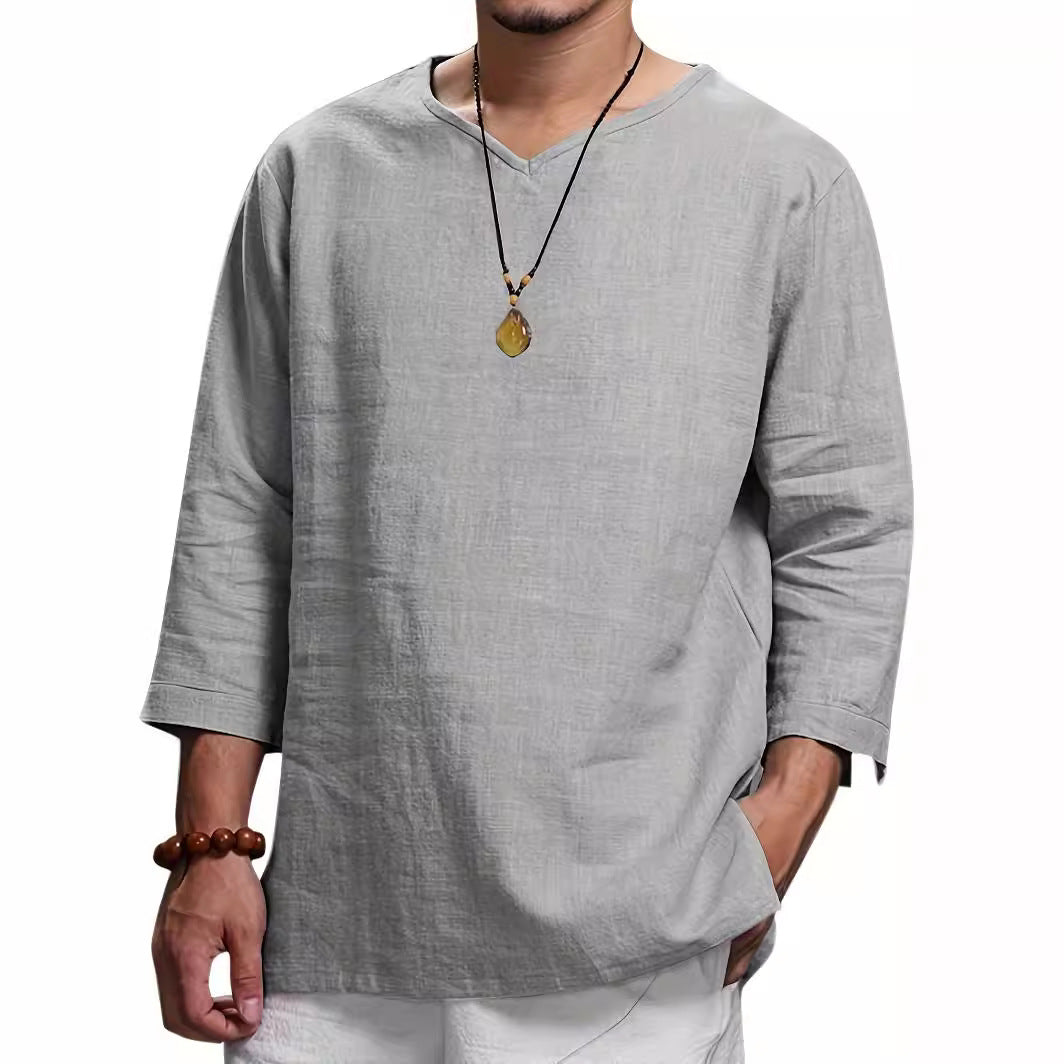 Herren Lässiges Langarmshirt mit V-Ausschnitt und praktischen Seitentaschen R&B