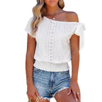 Damen Off-Shoulder Bluse mit voluminösen Ärmeln und Rüschen R&B