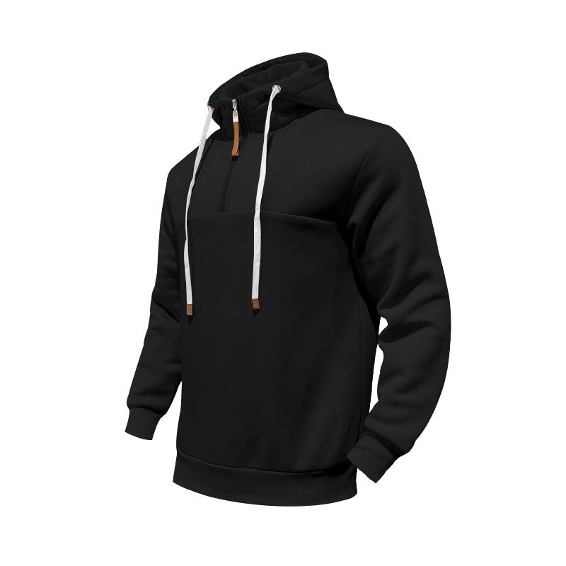Herren Sportlicher Kapuzenpullover mit halbem Reißverschluss und Kordelzug R&B