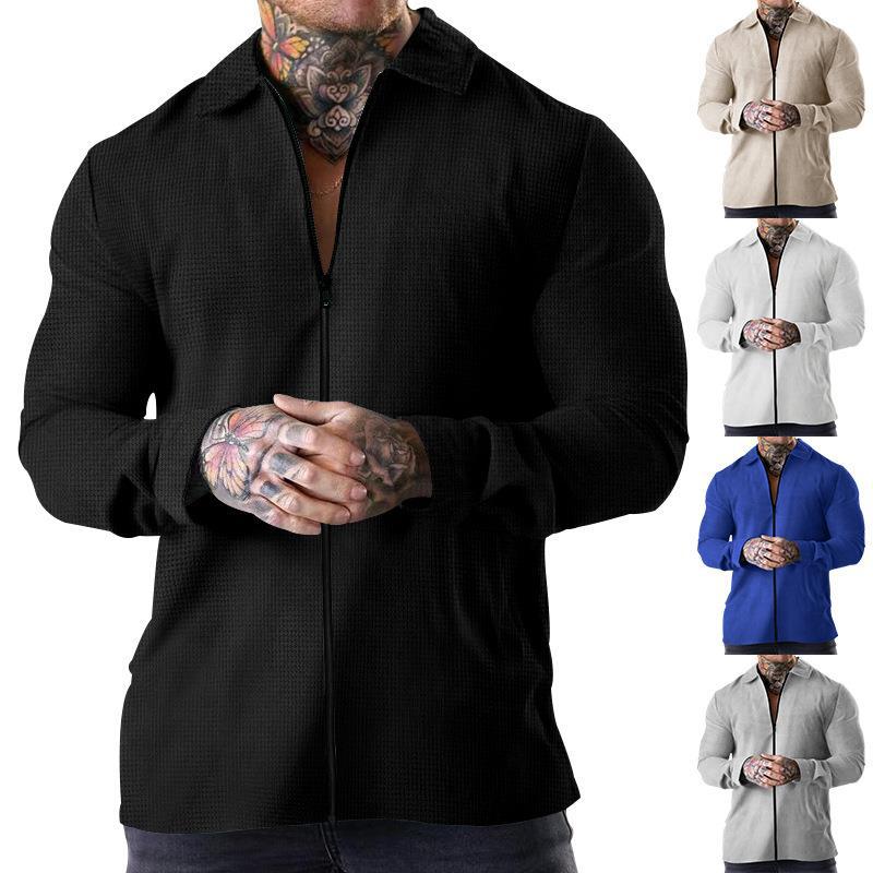 Herren lässiges Kurzarm-Hemd mit strukturiertem Design und modernem Reißverschluss R&B
