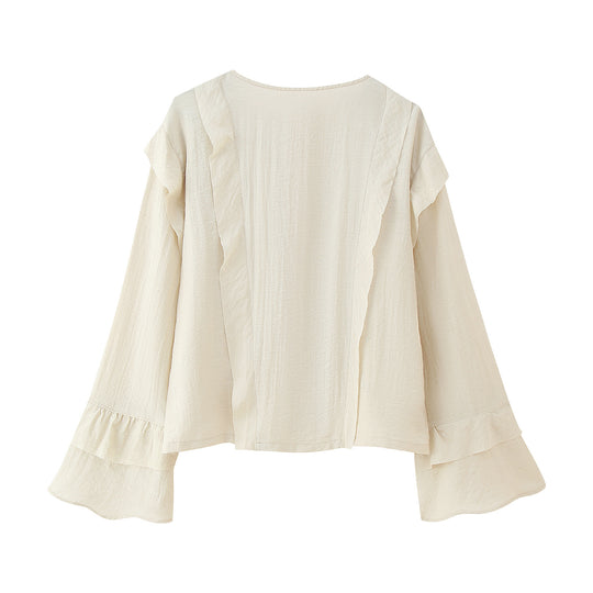 Damen Blusenshirt mit voluminösen Rüschenärmel und elegantem Rückenreißverschluss R&B