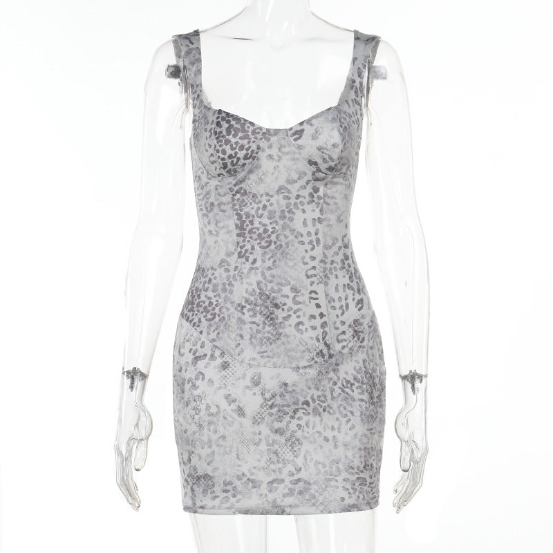 Damen figurbetontes Minikleid mit animalischem Druck R&B