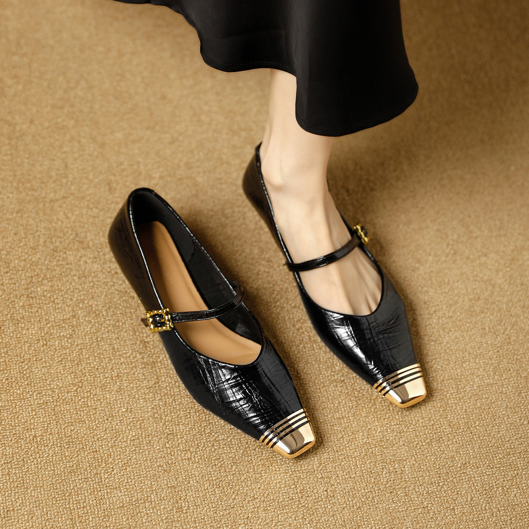Damen Ballerinas mit elegantem Riemen und stilvollem Blockabsatz R&B