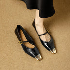 Damen Ballerinas mit elegantem Riemen und stilvollem Blockabsatz