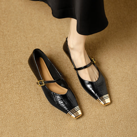 Damen Ballerinas mit elegantem Riemen und stilvollem Blockabsatz R&B