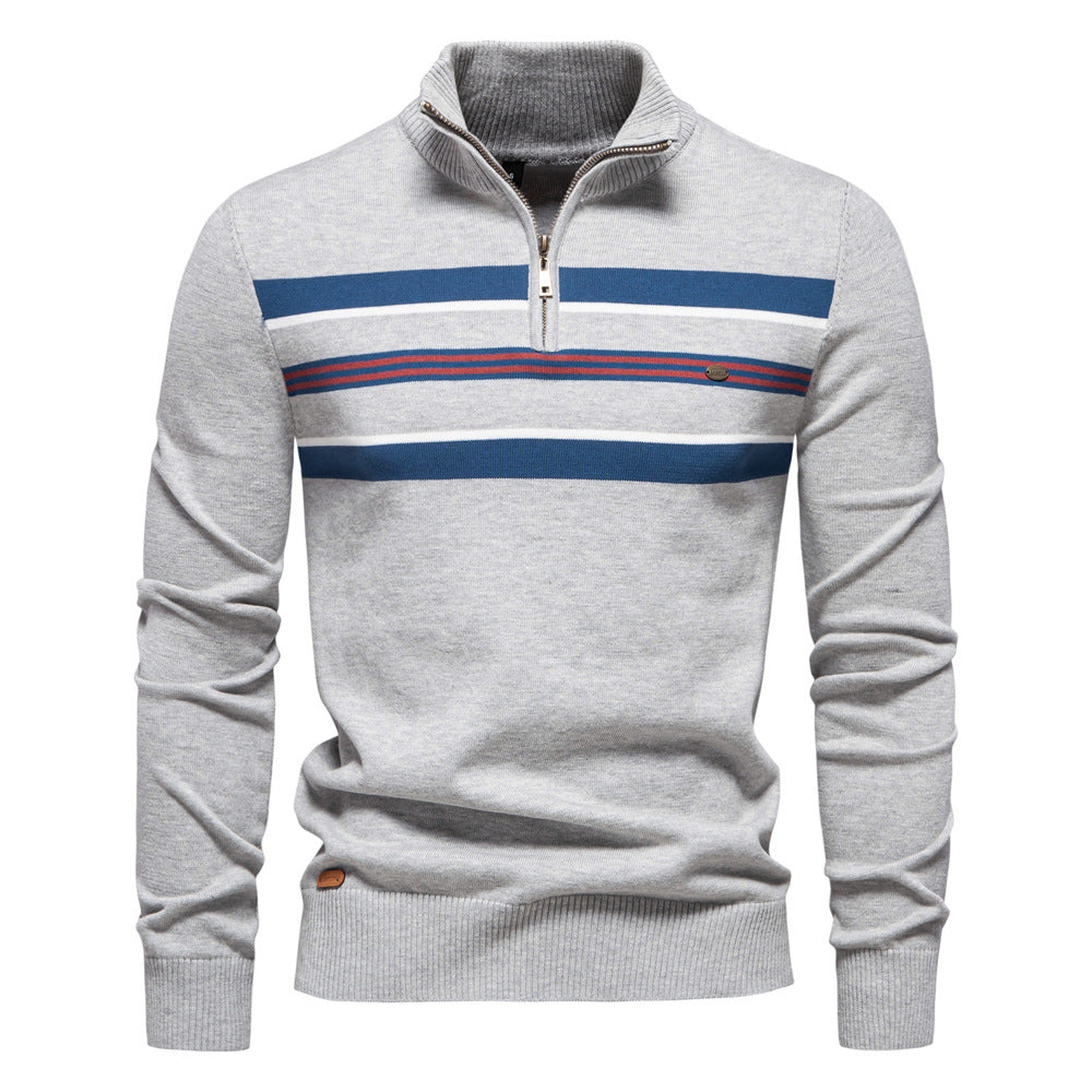 Herren Strickpullover mit halbem Reißverschluss und modischen Streifen R&B