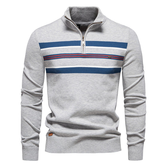 Herren Strickpullover mit halbem Reißverschluss und modischen Streifen R&B