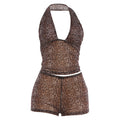 Damen lässiger Jumpsuit mit Leopardenmuster und dekorativen Details R&B