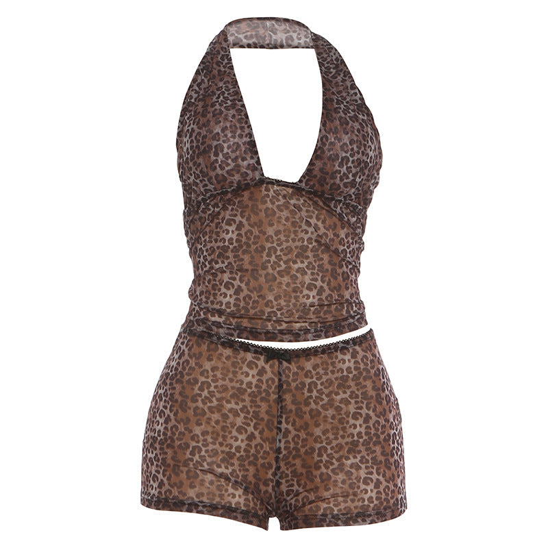 Damen lässiger Jumpsuit mit Leopardenmuster und dekorativen Details R&B