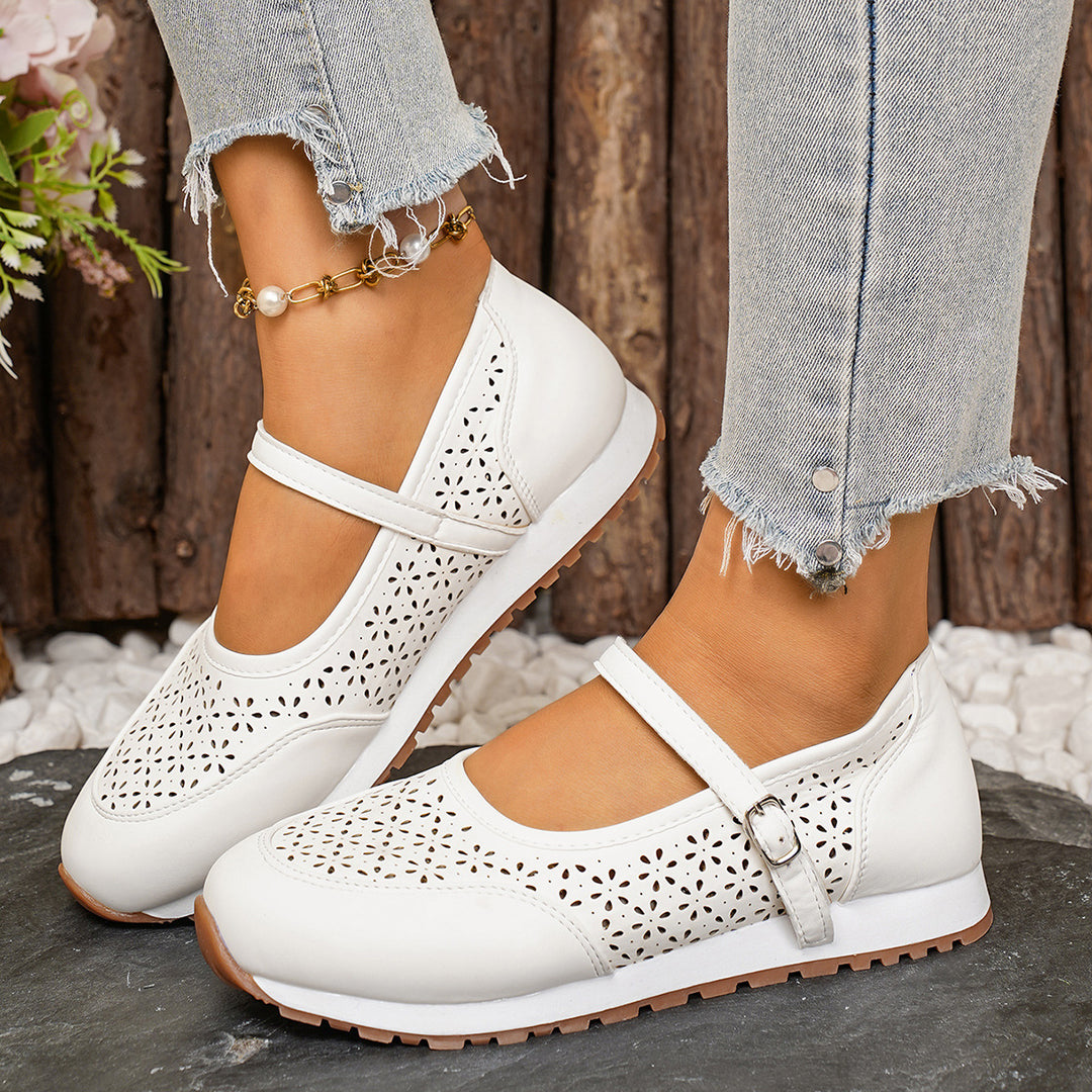 Damen atmungsaktive und elegante Ballerinas mit dekorativem Lochmuster R&B
