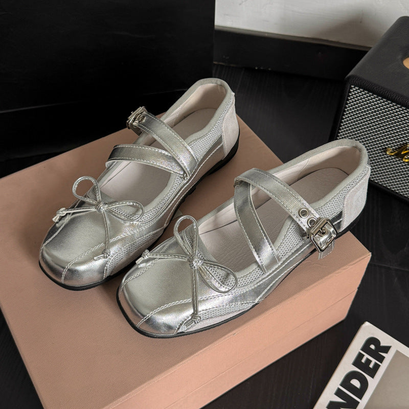 Damen Ballerinas mit stylischem Riemchen und elegantem Metallic-Design R&B
